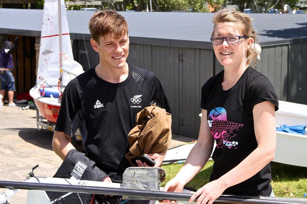 Two of the clubs top sailors, Paul Snow-Hansen and Kate Ellingham - RS Feva launch - Wakatere Boating Club  November 10, 2013 © Richard Gladwell www.photosport.co.nz